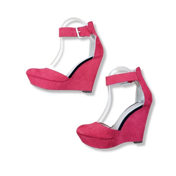 Zara Red Faux Suede Platform Wedges Size 7.5 - Picture 4 of 6